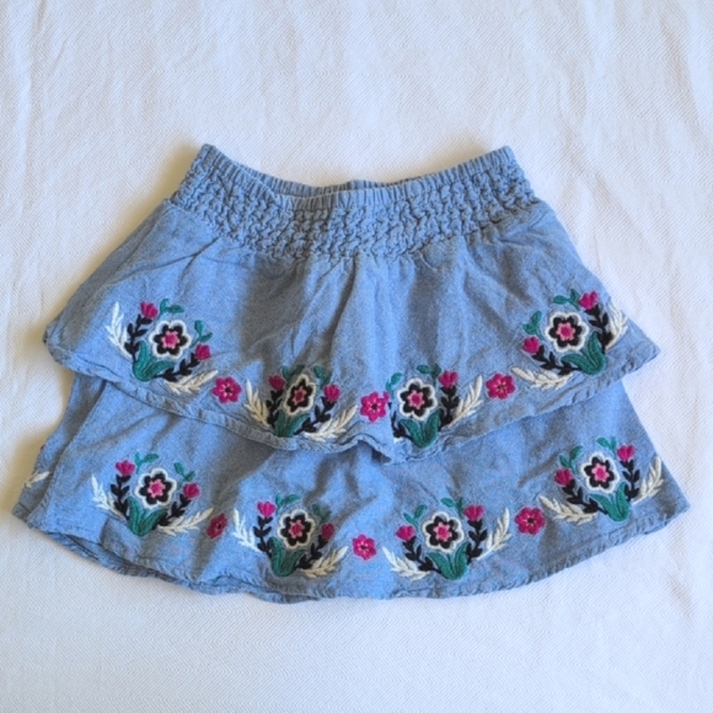 Hatley Light Blue Floral Embroidered Tiered Skirt